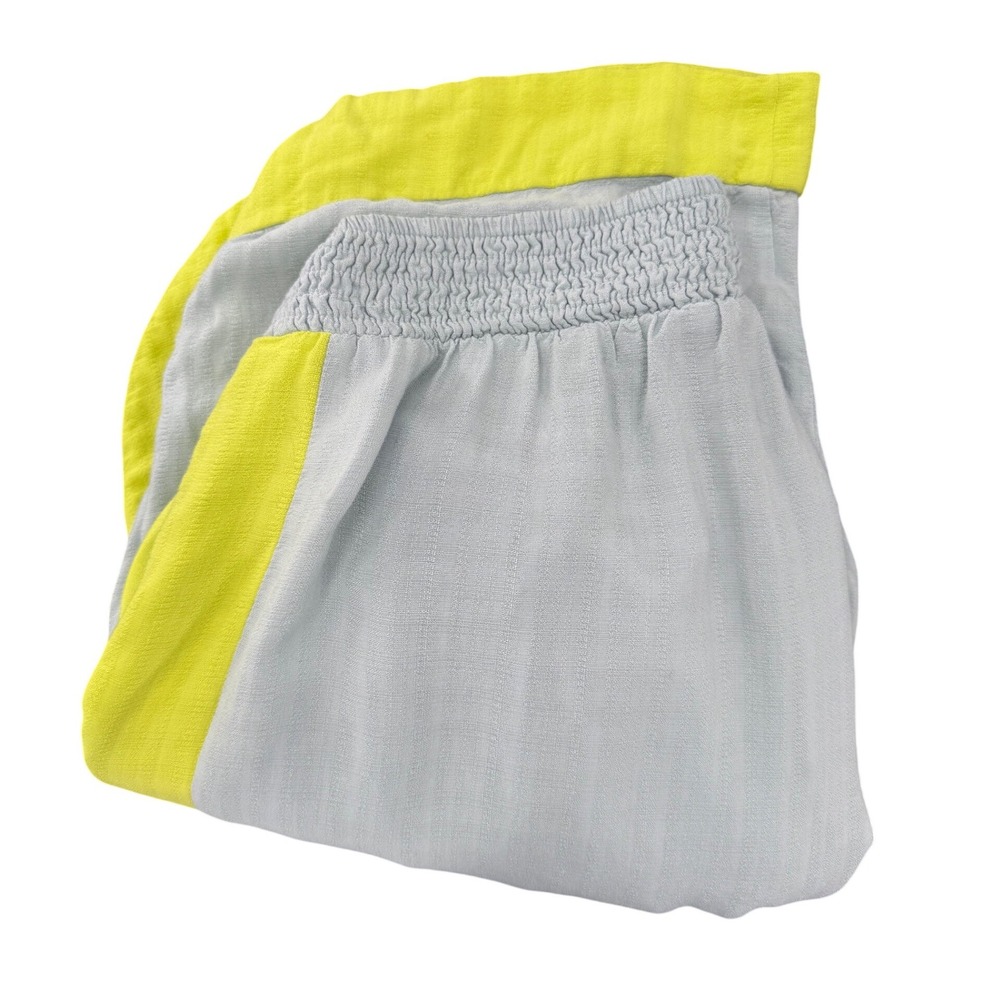 Carla Weeks Anthropologie Blue Neon Yellow Wide Leg Smocked Pants Size Small